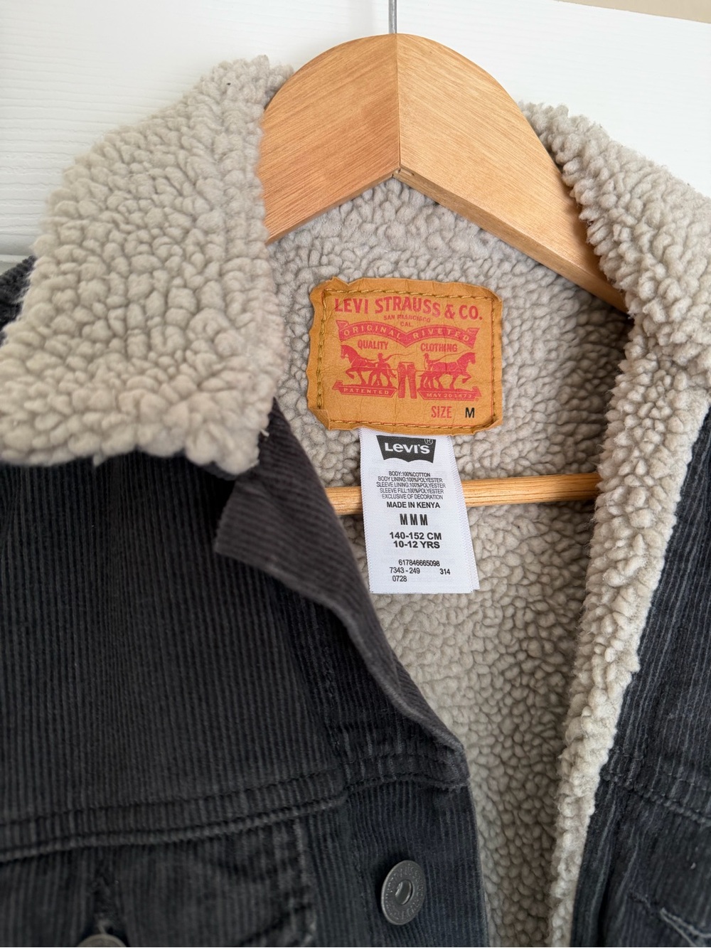 Levi's Kids Black Corduroy Jacket with Cream Sherpa Lining